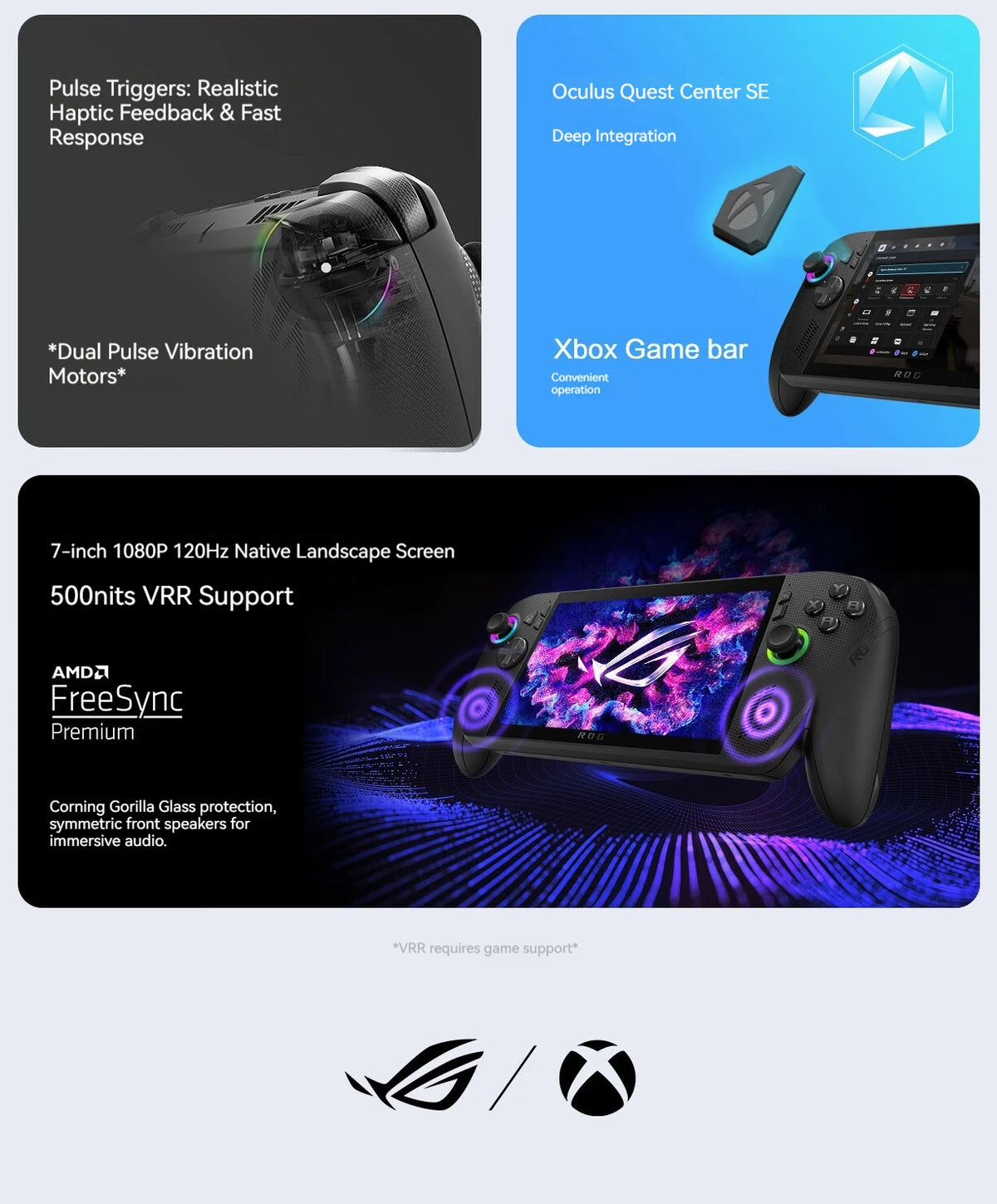 ROG XBOX ALLY X 7'' Handheld With Windows11 Ryzen AI Z2 Extreme 24GB+1TB SSD 500nits Support VRR Variable Refresh Rate Console