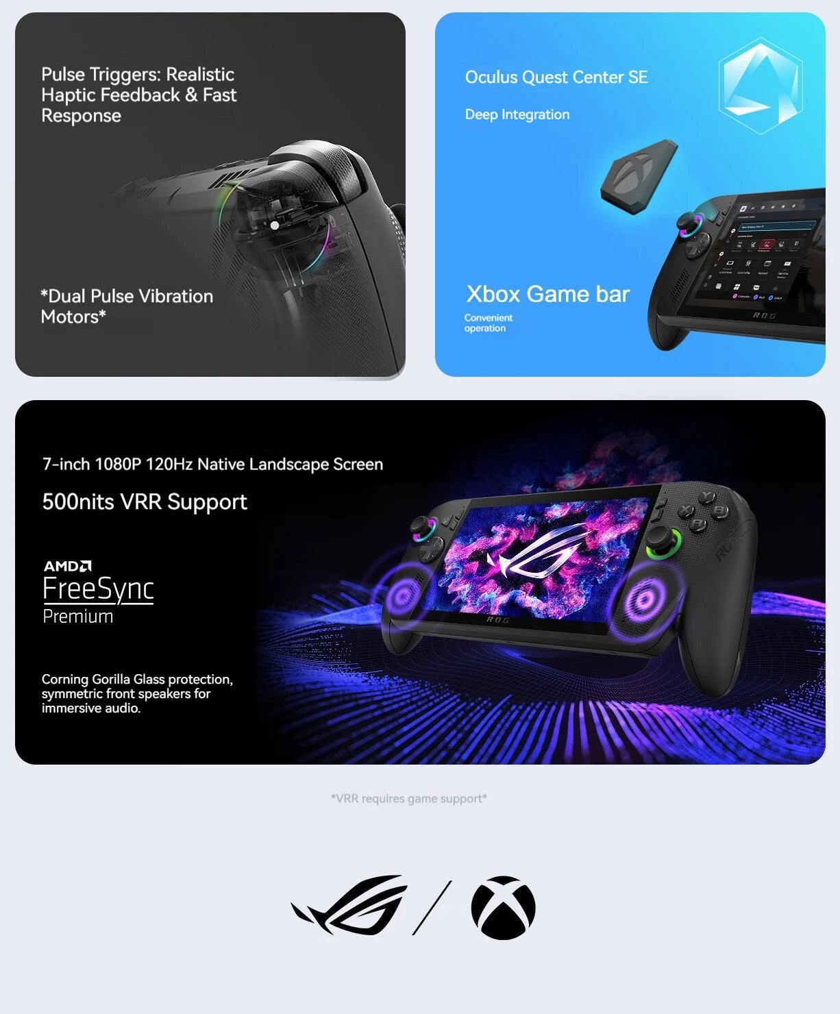 ROG XBOX ALLY X 7'' Handheld With Windows11 Ryzen AI Z2 Extreme 24GB+1TB SSD 500nits Support VRR Variable Refresh Rate Console